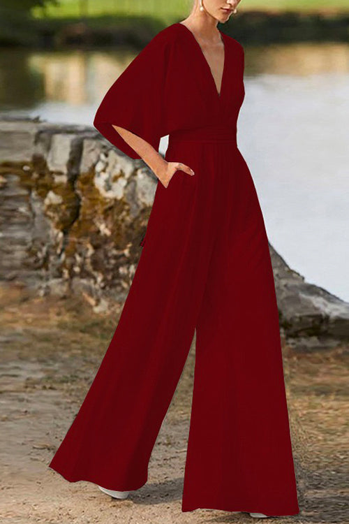 Karladress Deep V Neck High Waist Wide Leg Jumpsuit