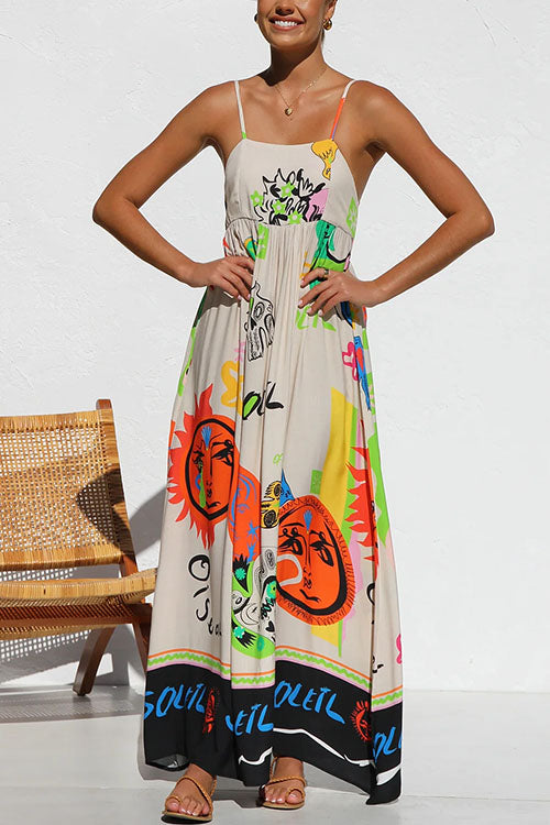 Karladress Tie Back Cut Out Graffiti Print Flowy Maxi Cami Dress