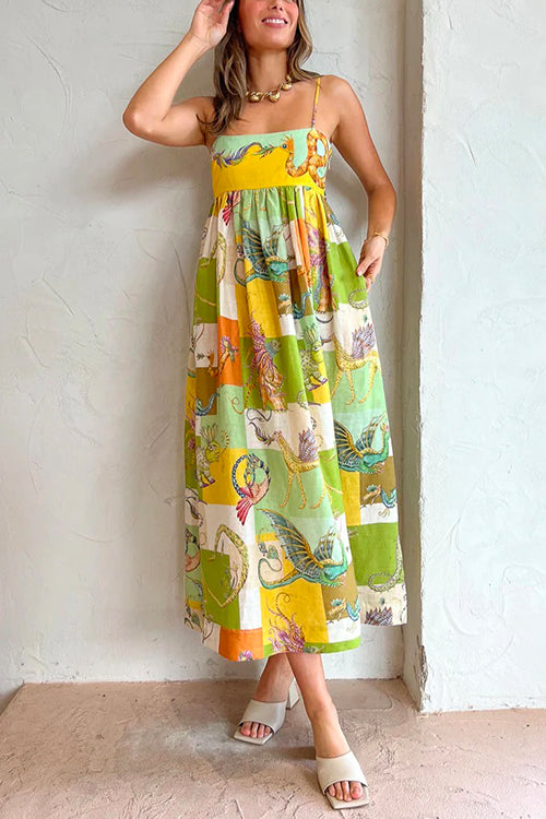 Karladress Bow Knot Back Dinosaur Printed Cami Maxi Holiday Dress