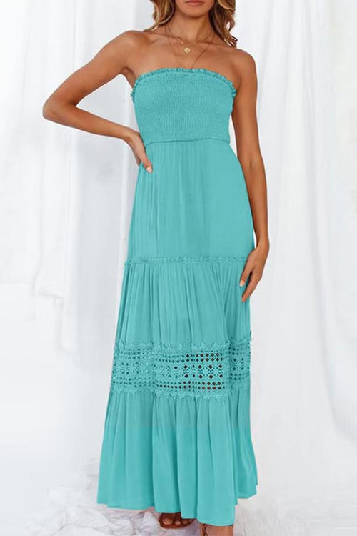 Karladress Strapless Tube Hollow Out Lace Splice Tiered Maxi Dress