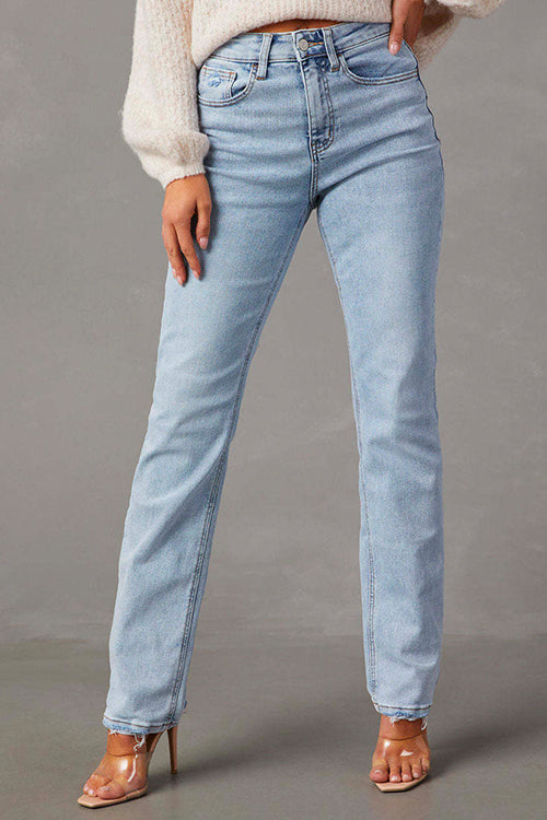 Karladress Raw Hem Distressed Straight Leg Denim Pants