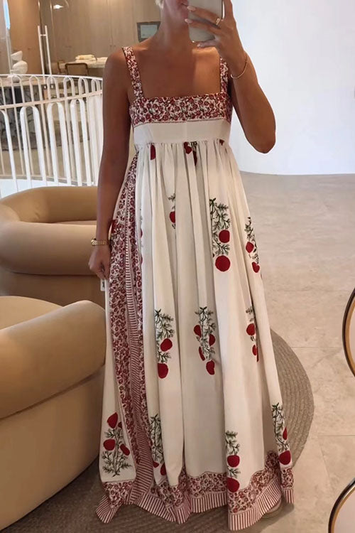 Karladress Square Collar Splice Floral Print Swing Maxi Cami Dress