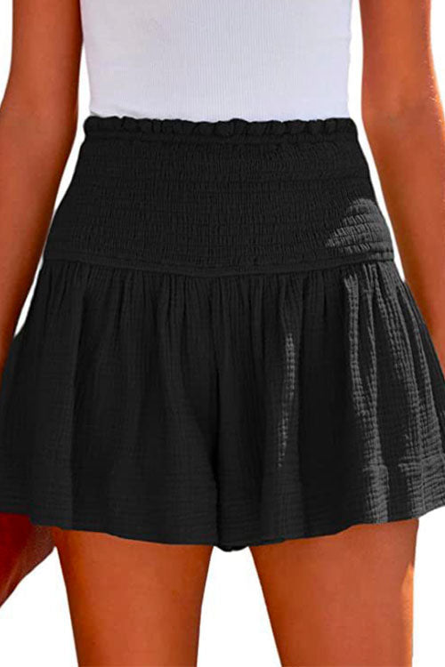 Karladress Elastic Smocked Waist Wide Leg Solid Shorts