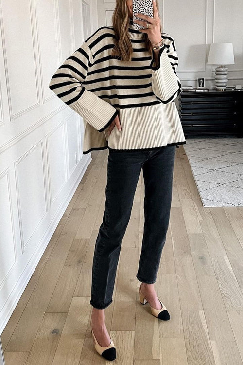 Karladress Striped Tuetleneck Side Split Pullover Sweater