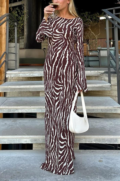 Karladress Boat Neck Bell Sleeves Animal Print Maxi Dress