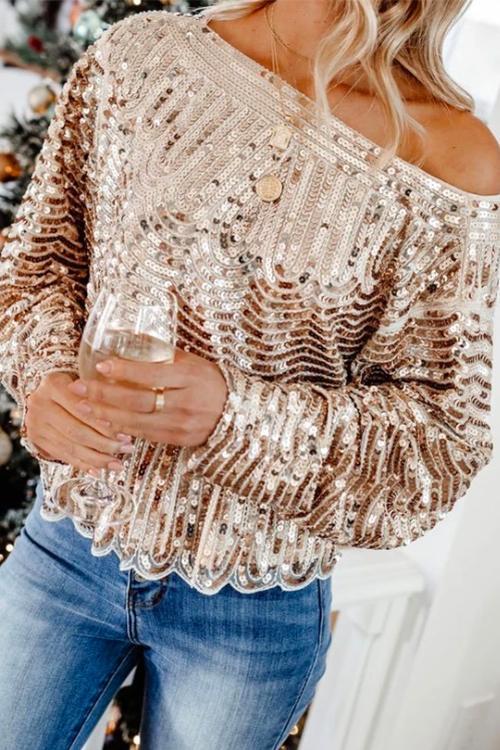 Karladress Crewneck Long sleeve Sparkly Sequin Tops