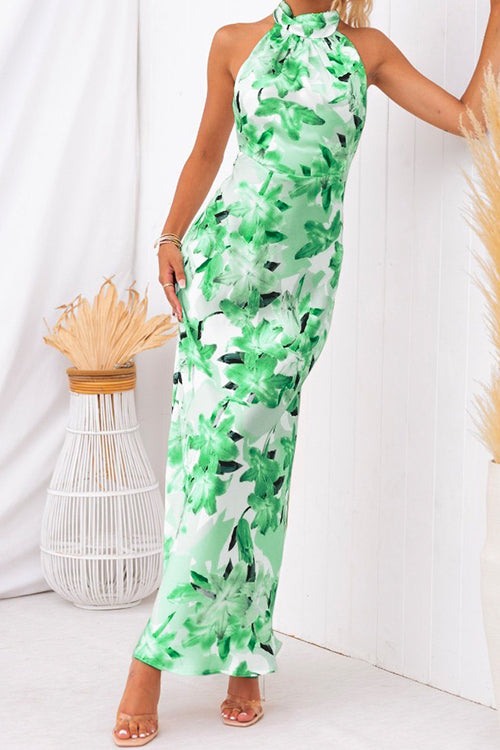 Karladress Tie Neck Backless Floral Printed Maxi Flowy Dress