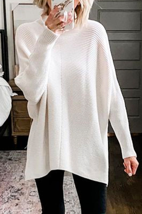 Karladress Solid Turtleneck Ribbed Knit Tunic Sweater