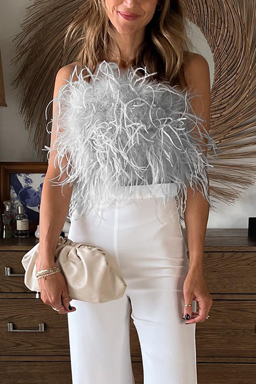 Karladress Fuzzy Feather Crop Tube Top