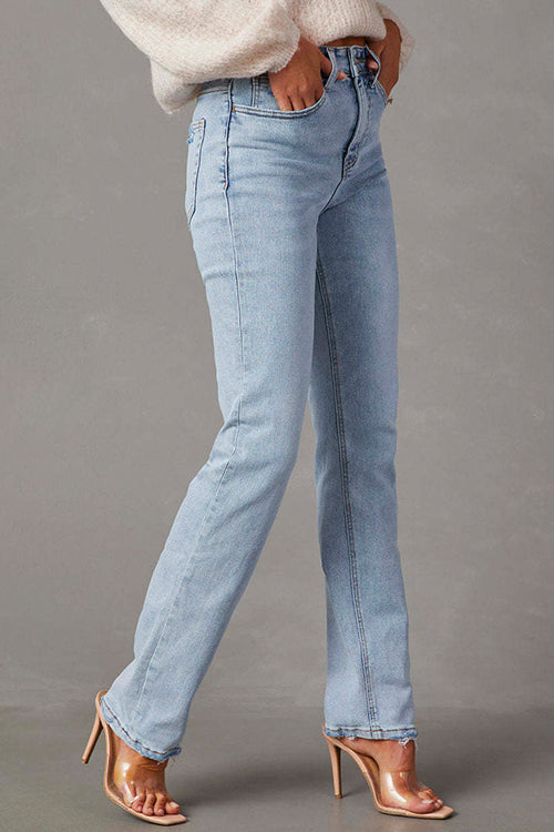 Karladress Raw Hem Distressed Straight Leg Denim Pants