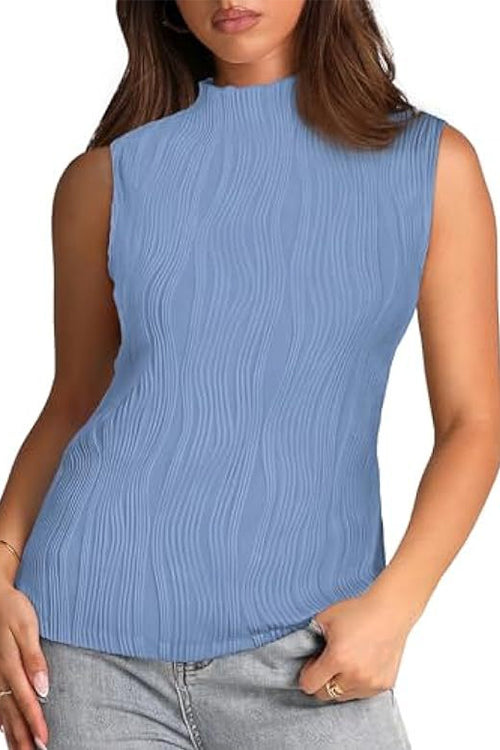 Karladress Sleeveless Mockneck Textured Summer Top