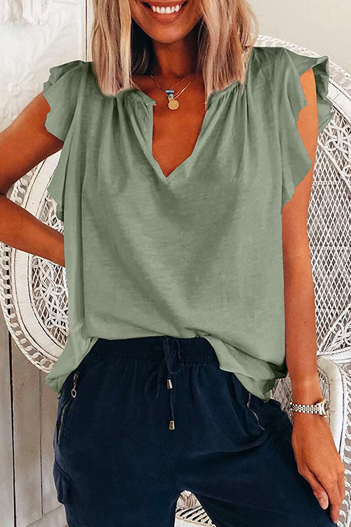 Karladress V Neck Solid Ruffle T-shirt