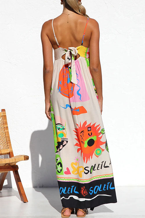 Karladress Tie Back Cut Out Graffiti Print Flowy Maxi Cami Dress