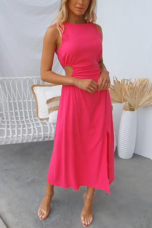 Karladress Sleeveless Cut Out Waist Slit A-line Maxi Dress