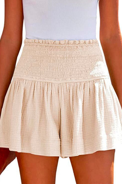 Karladress Elastic Smocked Waist Wide Leg Solid Shorts