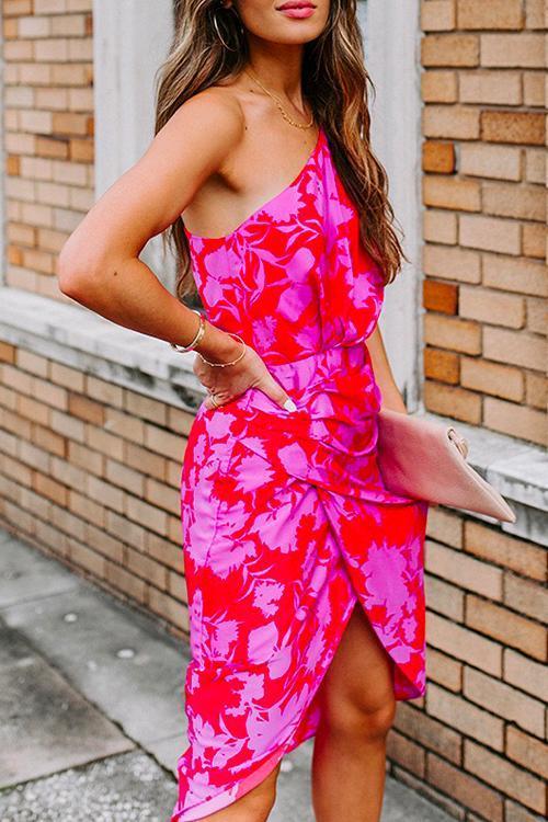 Karladress One Shoulder Waisted Ruched Floral Dress