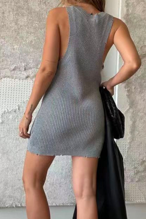 Karladress Ripped Scoop Neck Knit Mini Tank Dress