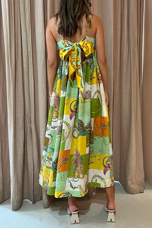 Karladress Bow Knot Back Dinosaur Printed Cami Maxi Holiday Dress