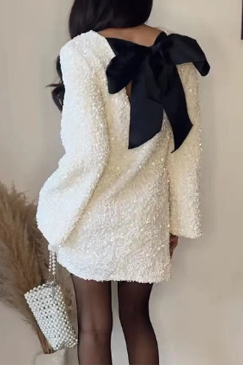 Karladress Long Sleeves Bow Back Sequin Party Dress