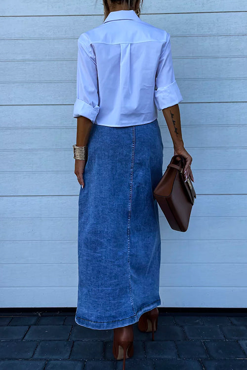 Karladress High Rise Button Down Slit Denim Skirt