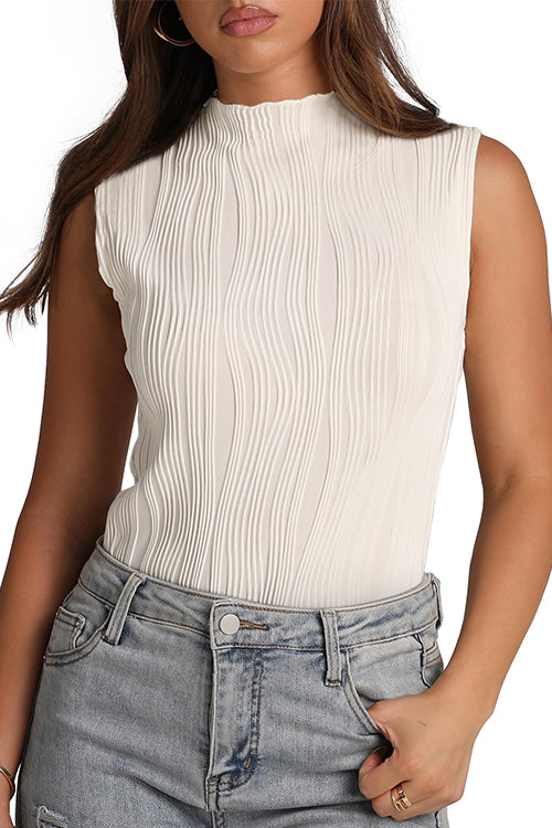 Karladress Sleeveless Mockneck Textured Summer Top