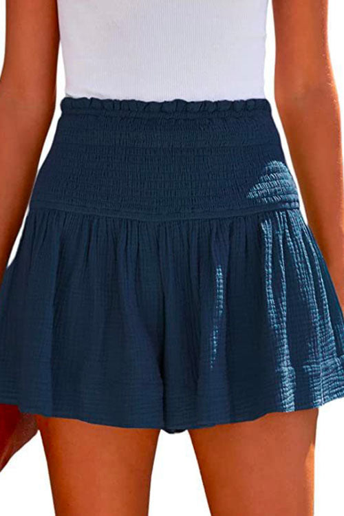 Karladress Elastic Smocked Waist Wide Leg Solid Shorts