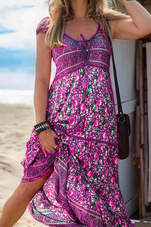 Karladress Tassel V Neck Bohemia Printed Maxi Beach Dress