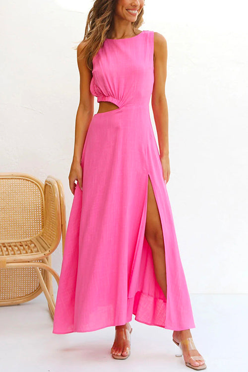 Karladress Sleeveless Cut Out Waist High Slit Maxi Swing Dress