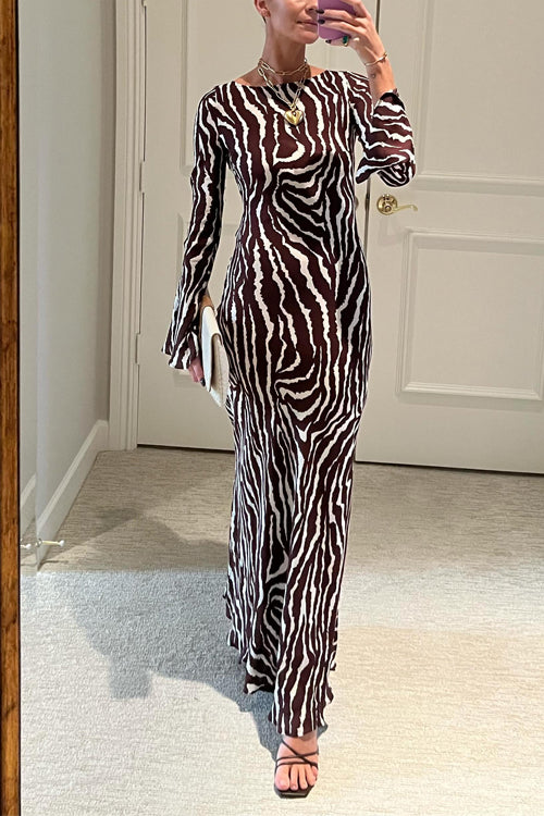 Karladress Boat Neck Bell Sleeves Animal Print Maxi Dress