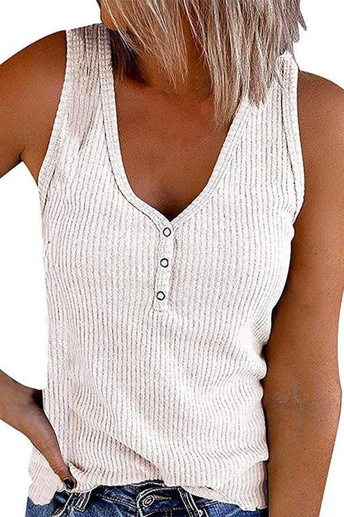 Karladress Buttons V Neck Sleeveless Solid Top