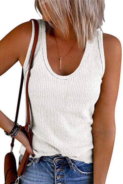 Karladress Scoop Neck Ribbed Solid Sleeveless Top