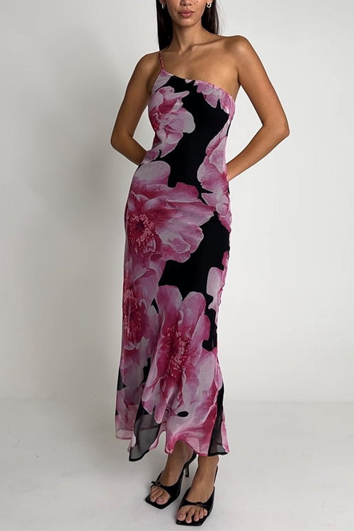 Karladress One Shoulder Cut Out Floral Print Maxi Cami Dress