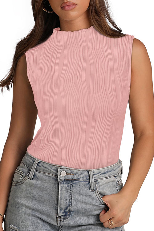 Karladress Sleeveless Mockneck Textured Summer Top