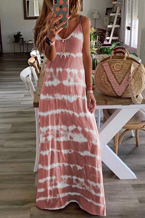 Karladress Sleeveless V Neck Tie Dye Maxi Cami Beach Dress