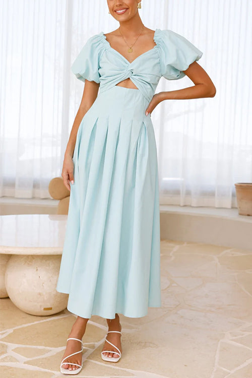 Karladress V Neck Twist Front Puff Sleeves Cut Out Maxi Dress