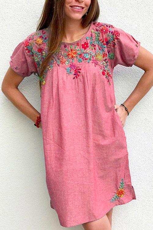 Karladress Side Split Pockets Floral Embroidered Dress