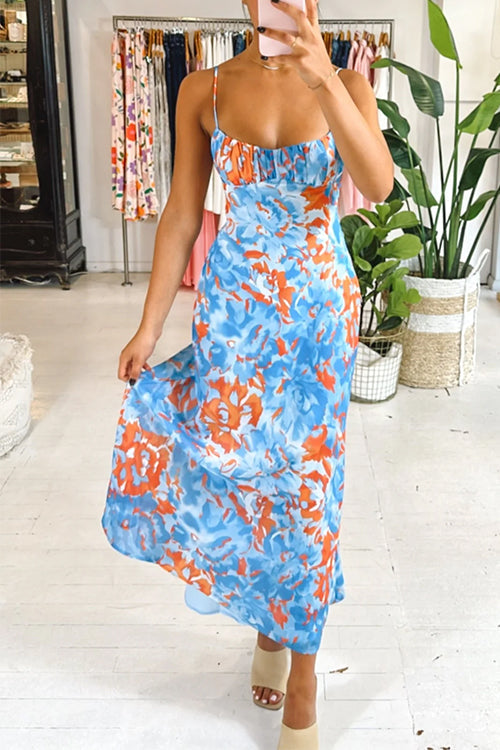 Karladress Spaghetti Strap Twist Back Printed Maxi Vacation Dress