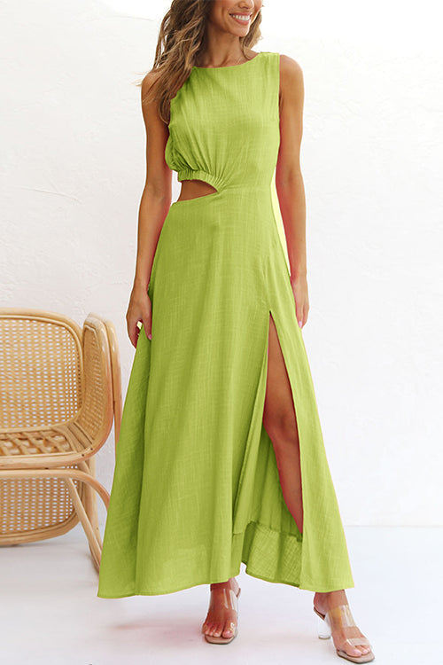 Karladress Sleeveless Cut Out Waist High Slit Maxi Swing Dress