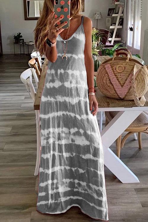 Karladress Sleeveless V Neck Tie Dye Maxi Cami Beach Dress