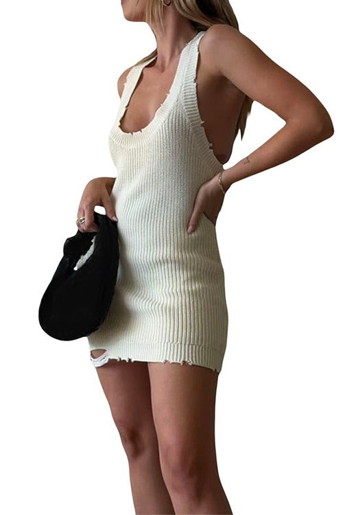 Karladress Ripped Scoop Neck Knit Mini Tank Dress