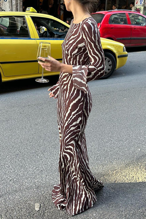 Karladress Boat Neck Bell Sleeves Animal Print Maxi Dress