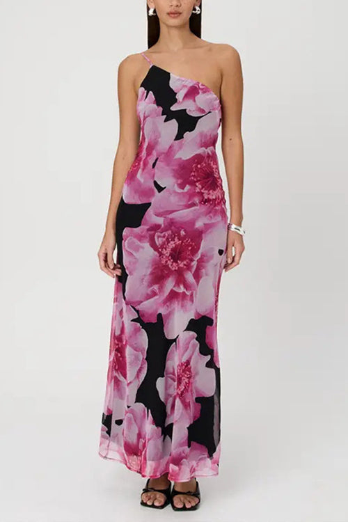 Karladress One Shoulder Cut Out Floral Print Maxi Cami Dress