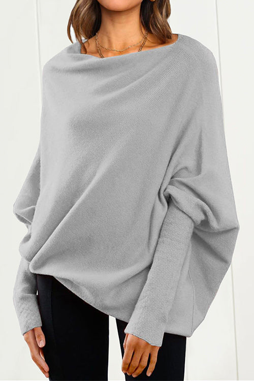 Karladress Solid Batwing Sleeves Slouchy Knit Sweater