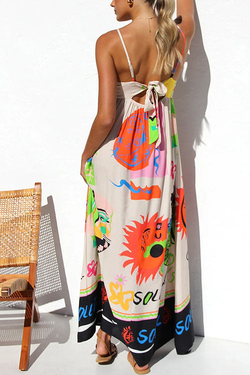 Karladress Tie Back Cut Out Graffiti Print Flowy Maxi Cami Dress