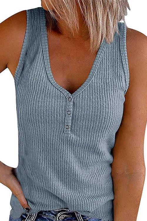 Karladress Buttons V Neck Sleeveless Solid Top