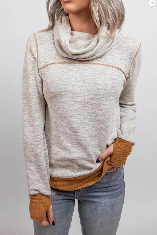 Karladress Casual Cowl Neck Color Block Sweatshirt with Thumb Hole