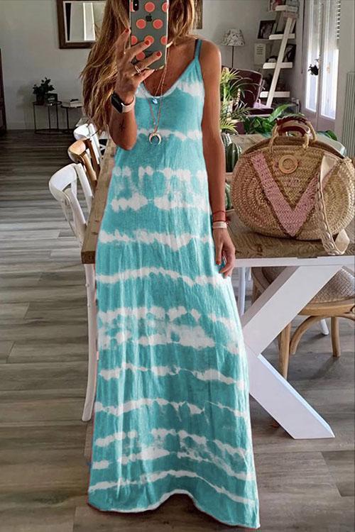 Karladress Sleeveless V Neck Tie Dye Maxi Cami Beach Dress