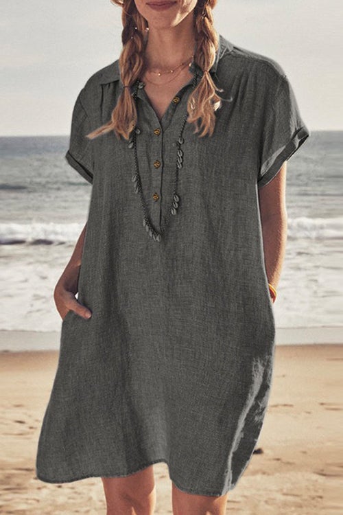 Karladress Lapel Buttons Cotton Linen Shirt Dress