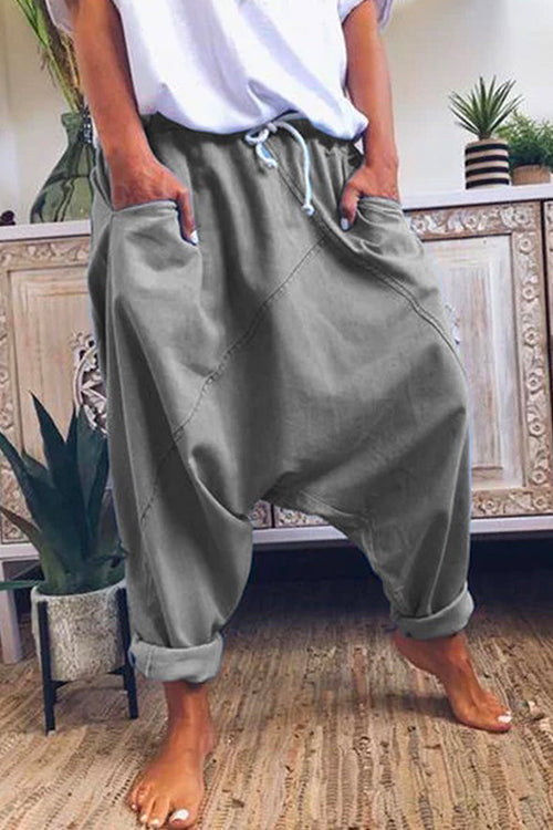 Karladress Solid Drawstring Waist Hippie Harem Pants