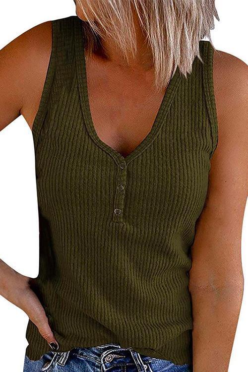 Karladress Buttons V Neck Sleeveless Solid Top